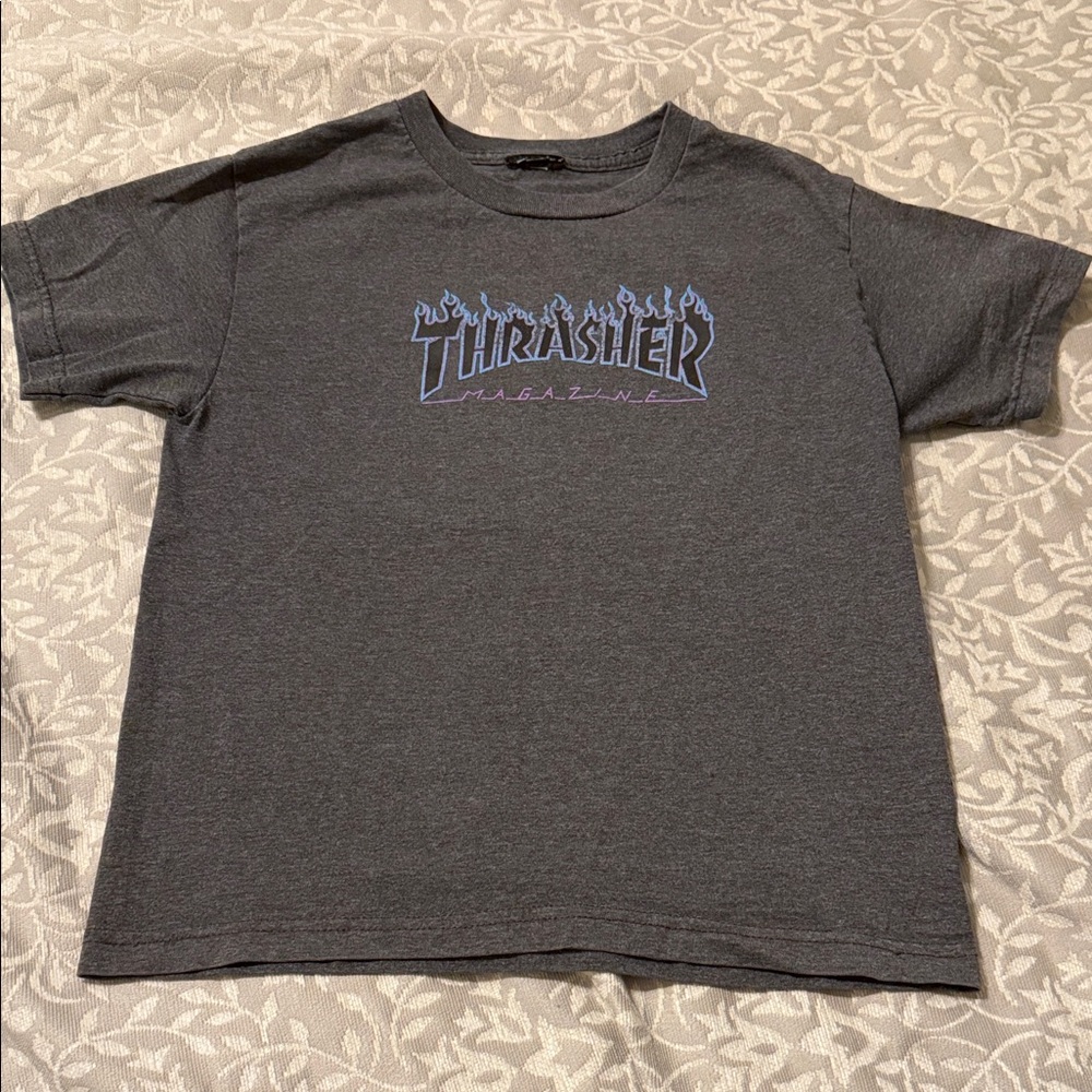 Thrasher Kids Charcoal Tee with Blue Logo